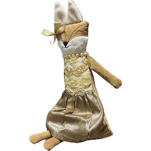 Woof & Poof Christmas Fox Gold Rose Dress Pearls Shelf Sitting Doll 2012 Rare - Picture 2 of 16